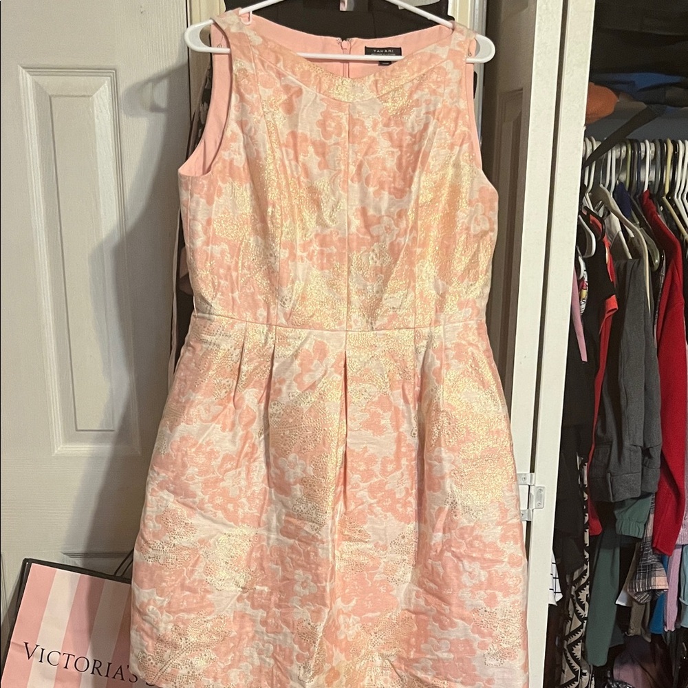 Tahari Pink and Gold Midi Dress